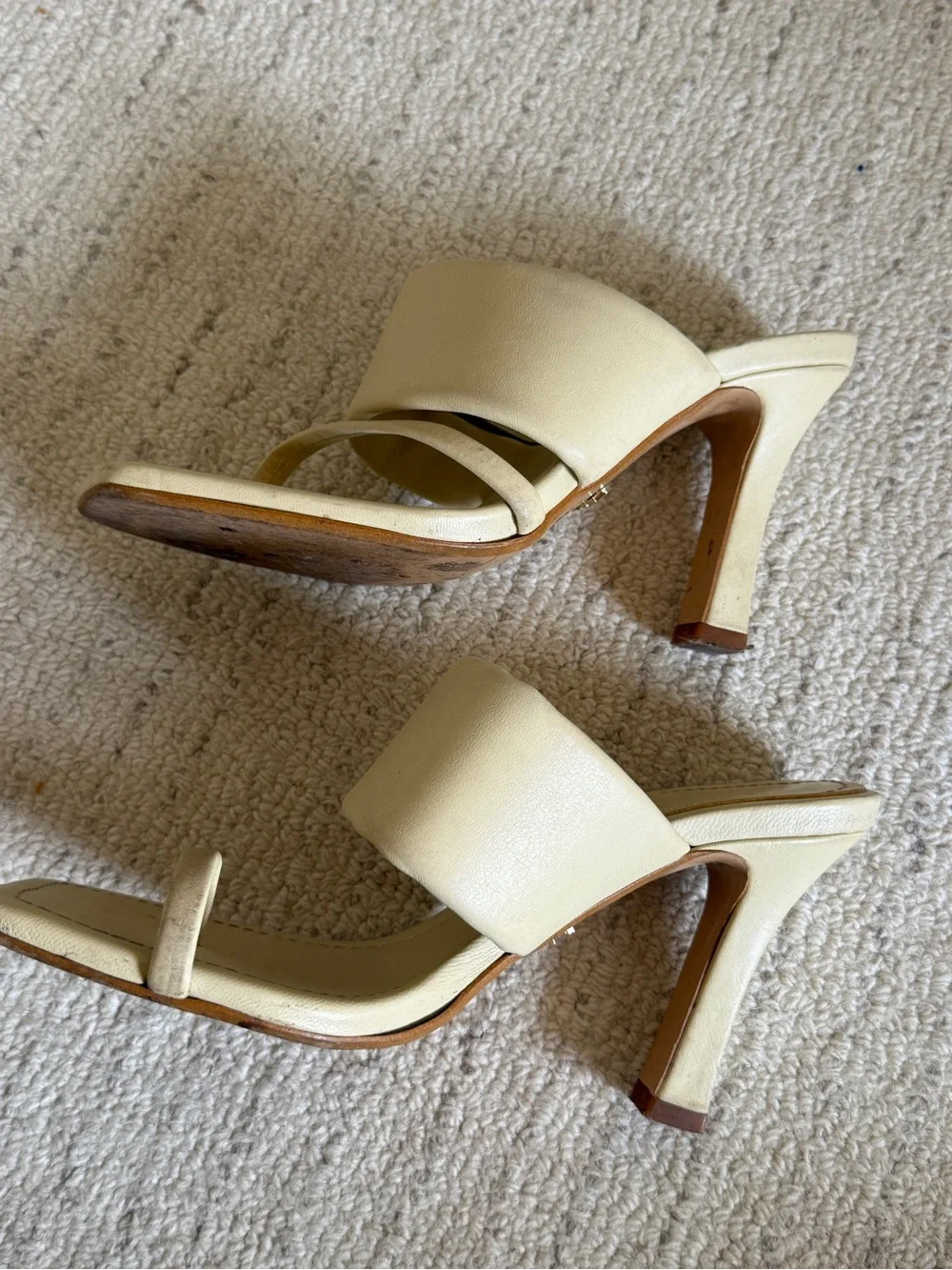 Zara Cream Square-Toe Toe-Ring Slide Heels